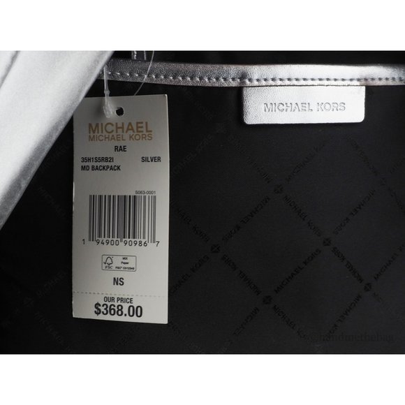 NWT Michael Kors Rae Medium Backpack Silver Quilted Nylon Fabric Shoulder Bag - Picture 7 of 9